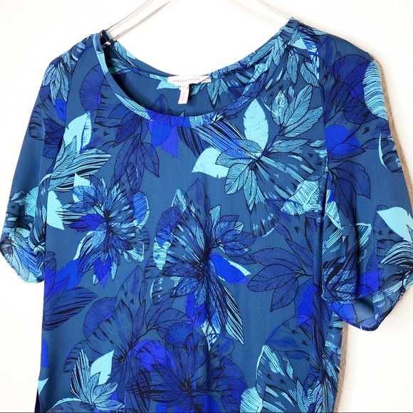 Rebecca Taylor | Blue Floral Silk Hi-Lo Blouse - Picture 2 of 6